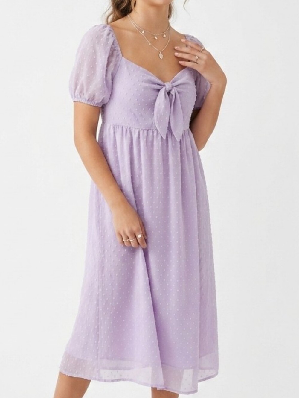 Lilac Swiss Dot Tie-Front Dress Pinup Fashion 16 Purple Maxi Lined Fairycore